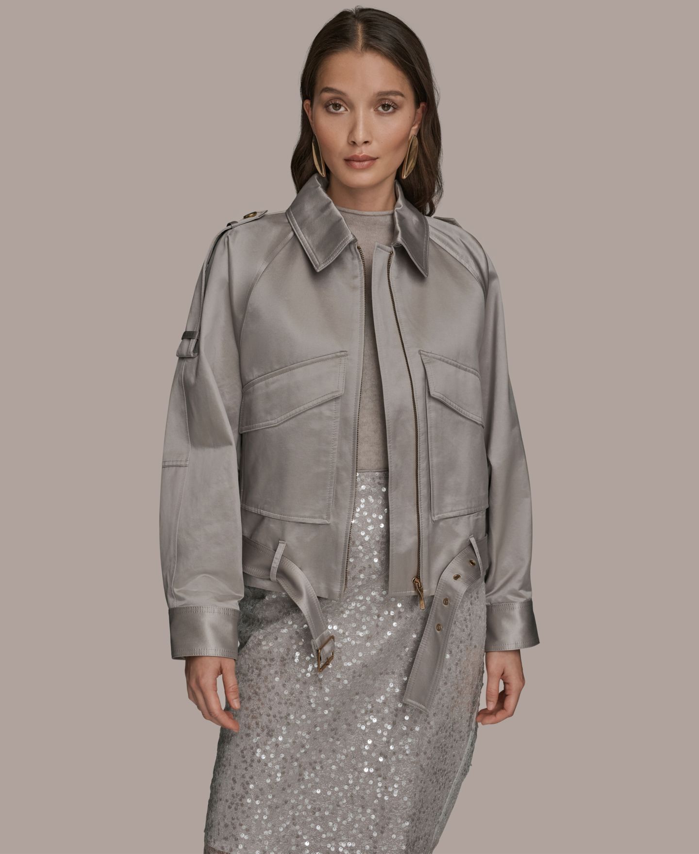 Женская куртка Donna Karan New York Collared Front Zip Belted — фото 1