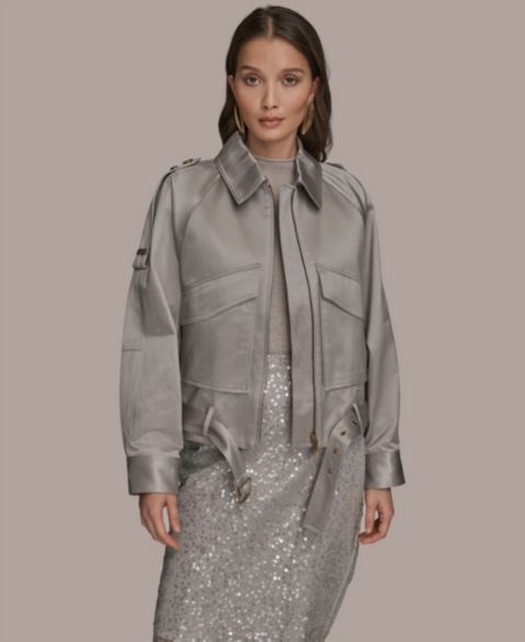 Женские куртки Donna Karan New York Women's Collared Front Zip Belted Jacket