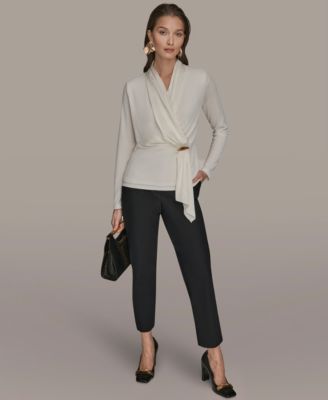 Women's Long Sleeve Faux Wrap Knit Top