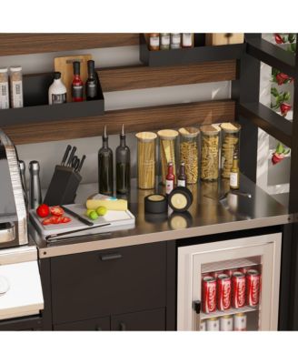 8x5 FT Galvanized Steel Frame Stainless Steel Tabletop Cedar Roof Outdoor Bar