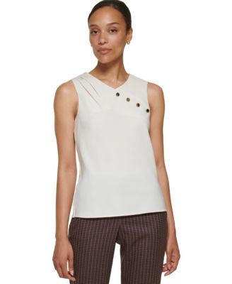DKNY - Petite Sleeveless Mix Media Knit Blouse