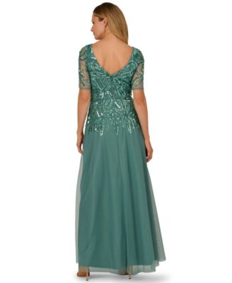 Women's Embellished Mesh V-Neck Gown