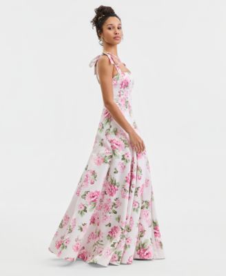 Juniors' Floral Print Sleeveless Gown