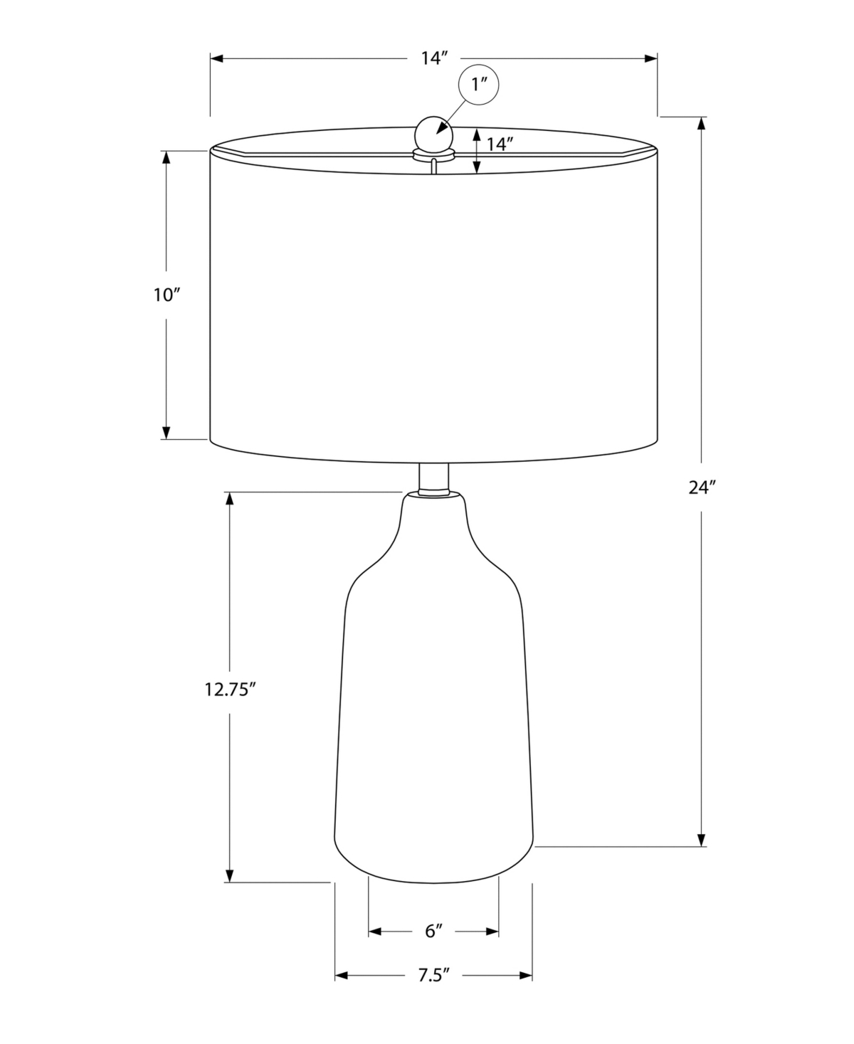 Monarch Specialties Lighting 24" Ceramic Table Lamp