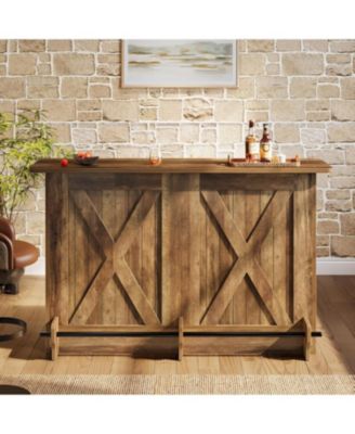 2-Tier Kitchen Storage Island, 63-Inch Bar Cabinet, Brown