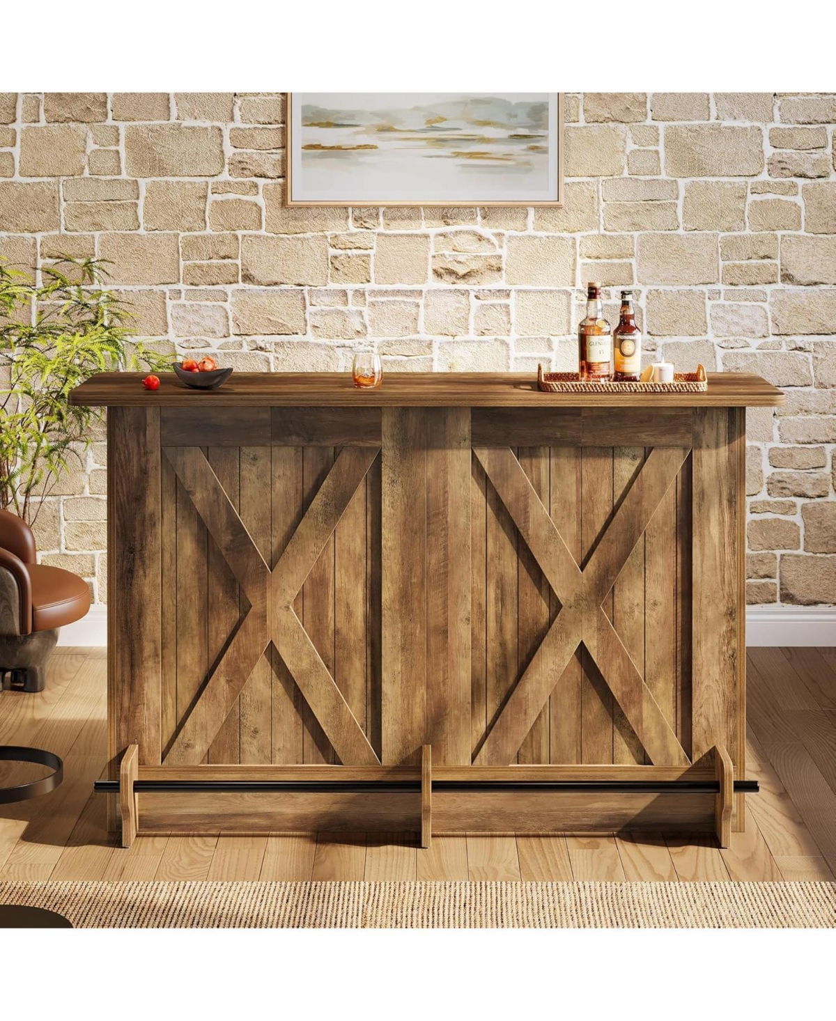 Tribesigns 2-Tier Kitchen Storage Island, 63-Inch Bar Cabinet, Brown