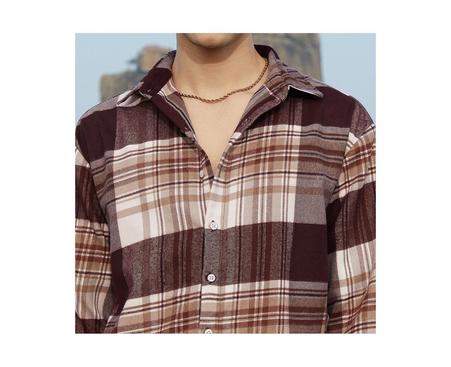 Men's Mocha Brown Plaid Oversized Shirt