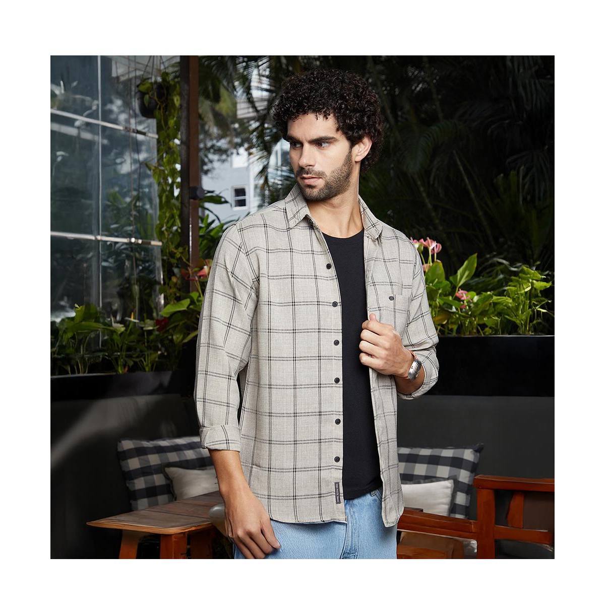 Campus Sutra Men's Coin Grey BiGraph-Check Shirt
