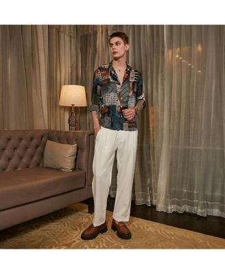 Men's Indigo Blue & Coffee Brown Earthy-Abstract Shirt