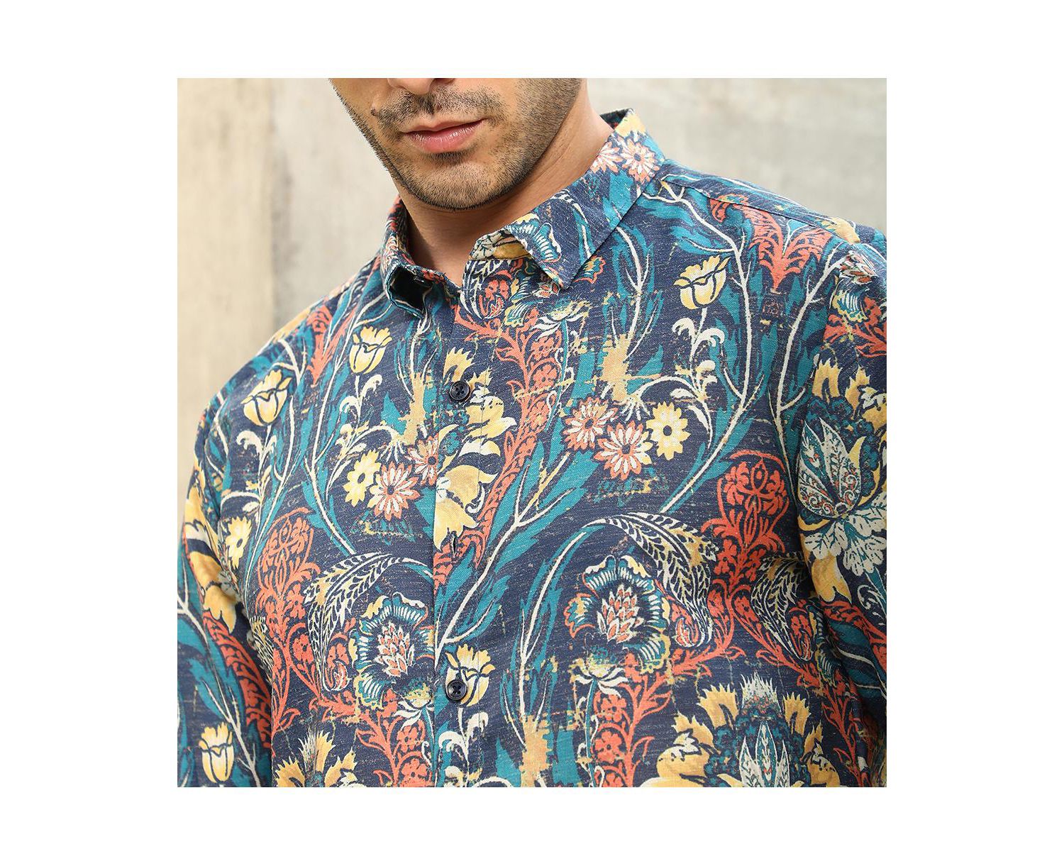 Men's Aegean Blue Floral-Opulance Shirt