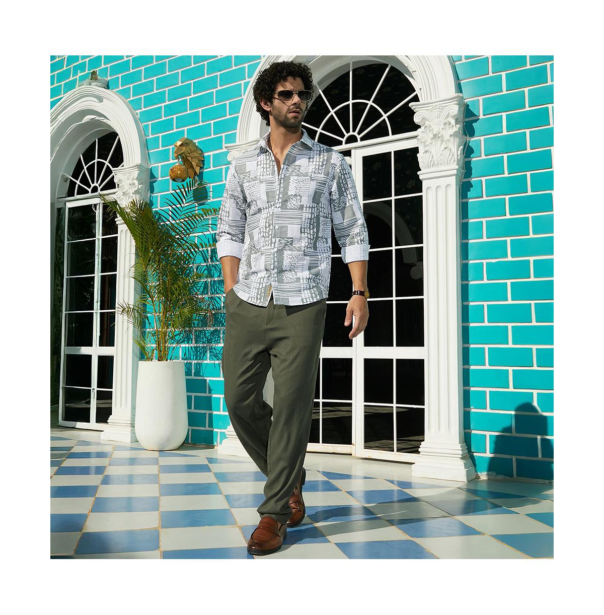 Campus Sutra Men's Flint Grey Verve-Impressionistic Shirt