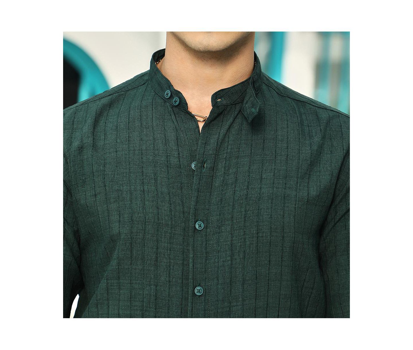 Мужская рубашка Cahoot Campus Sutra Emerald Green Pinstriped-Tactile, цвет: Зелёный — фото 7