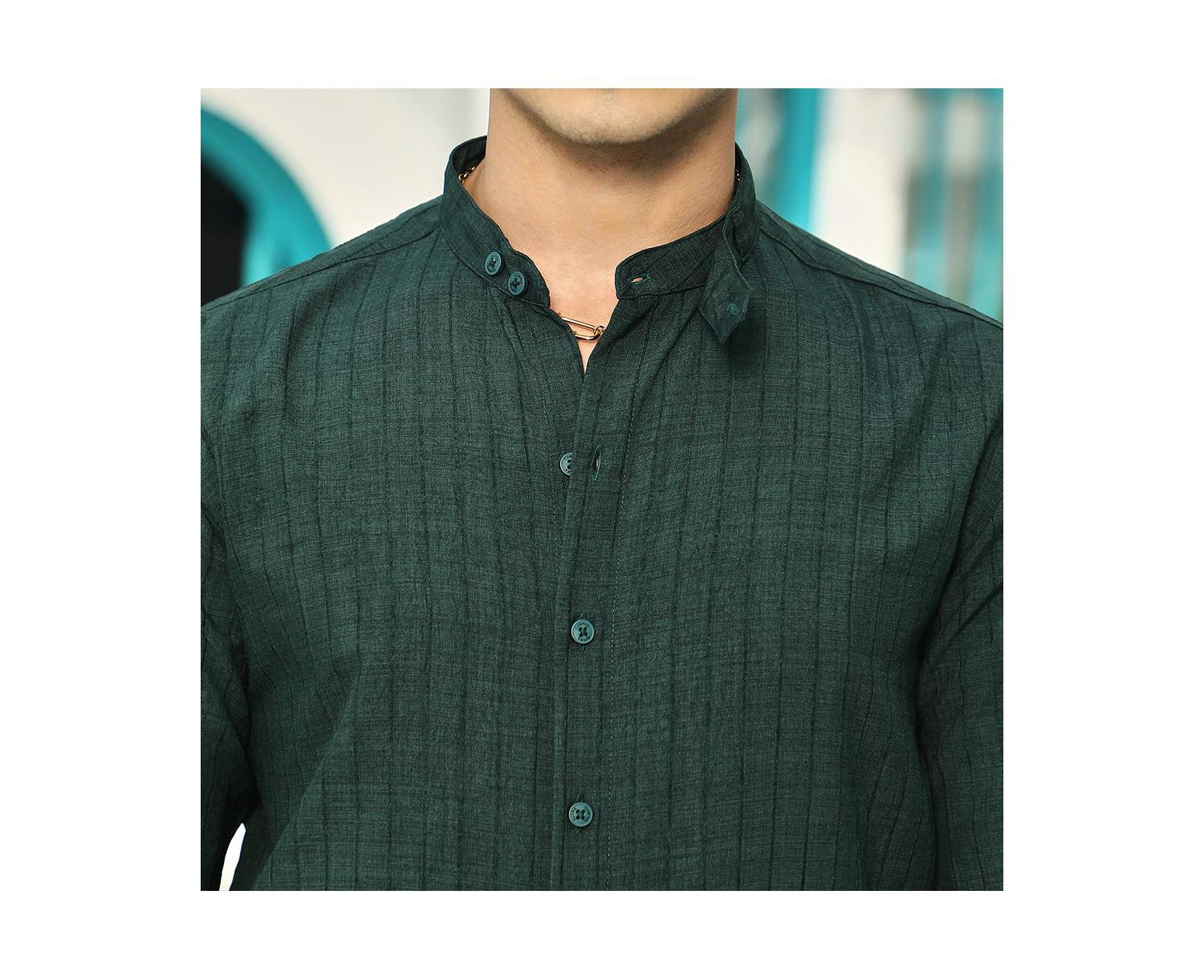Men's Emerald Green Pinstriped-Tactile Shirt