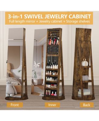 360&deg; Swivel Free-Standing Jewelry Armoire Cabinet with Mirror