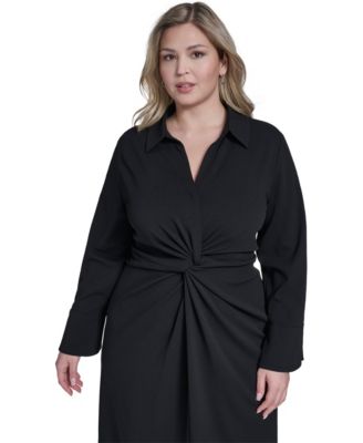 Plus Size Twist Design Shirt Dress