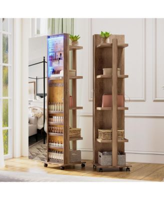 360&deg; Rotating LED Jewelry Armoire with Side Mirror & Shelves