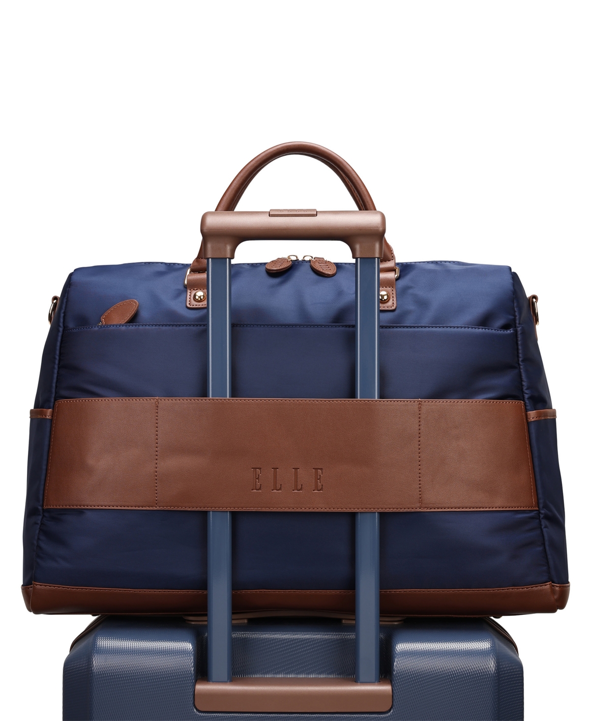 Elle Luxe Journey 13" Twill and Faux Leather Weekender Duffel Bag
