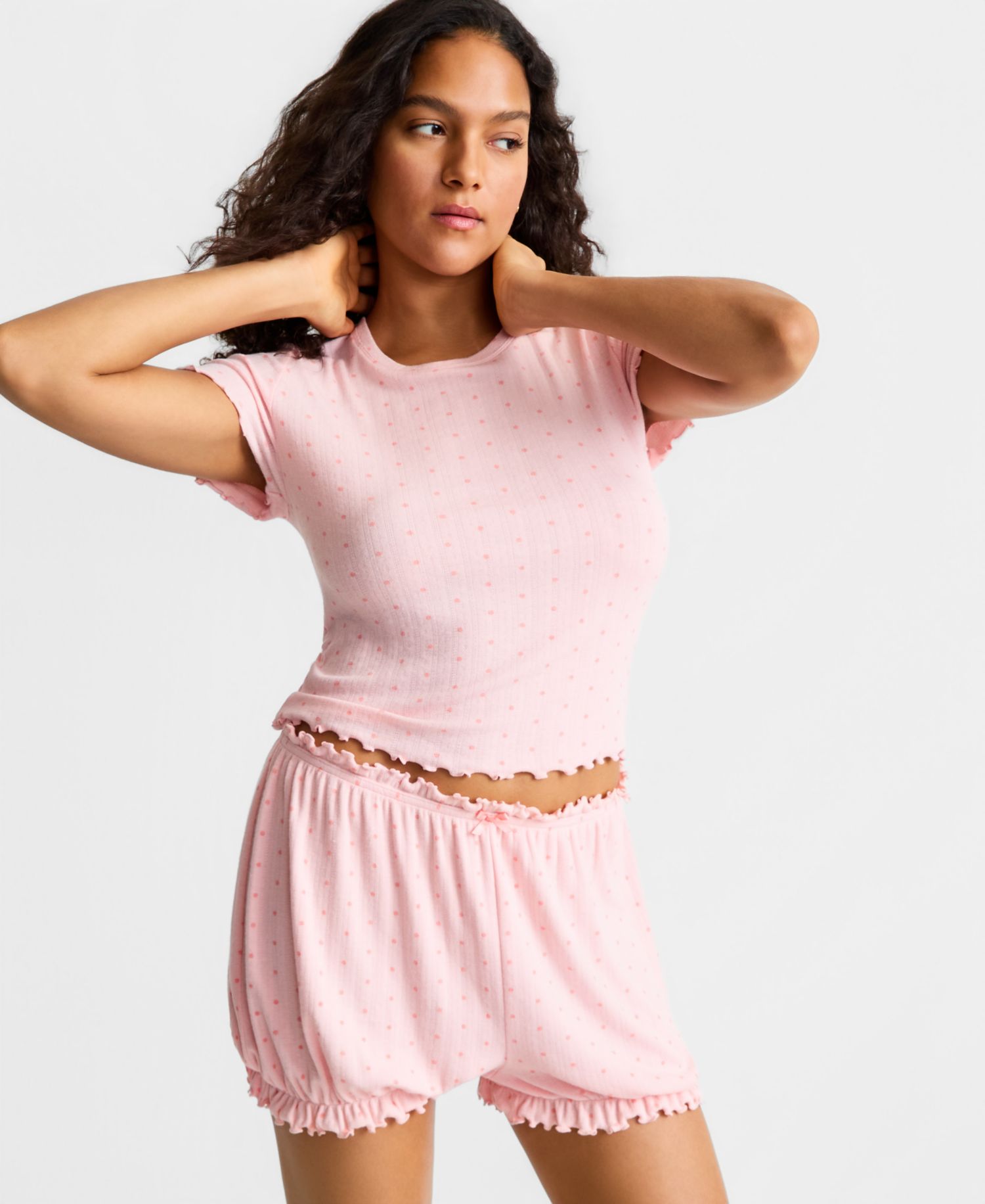Women's Pointelle Top & Bloomer Shorts Pajamas, 2-Piece Set