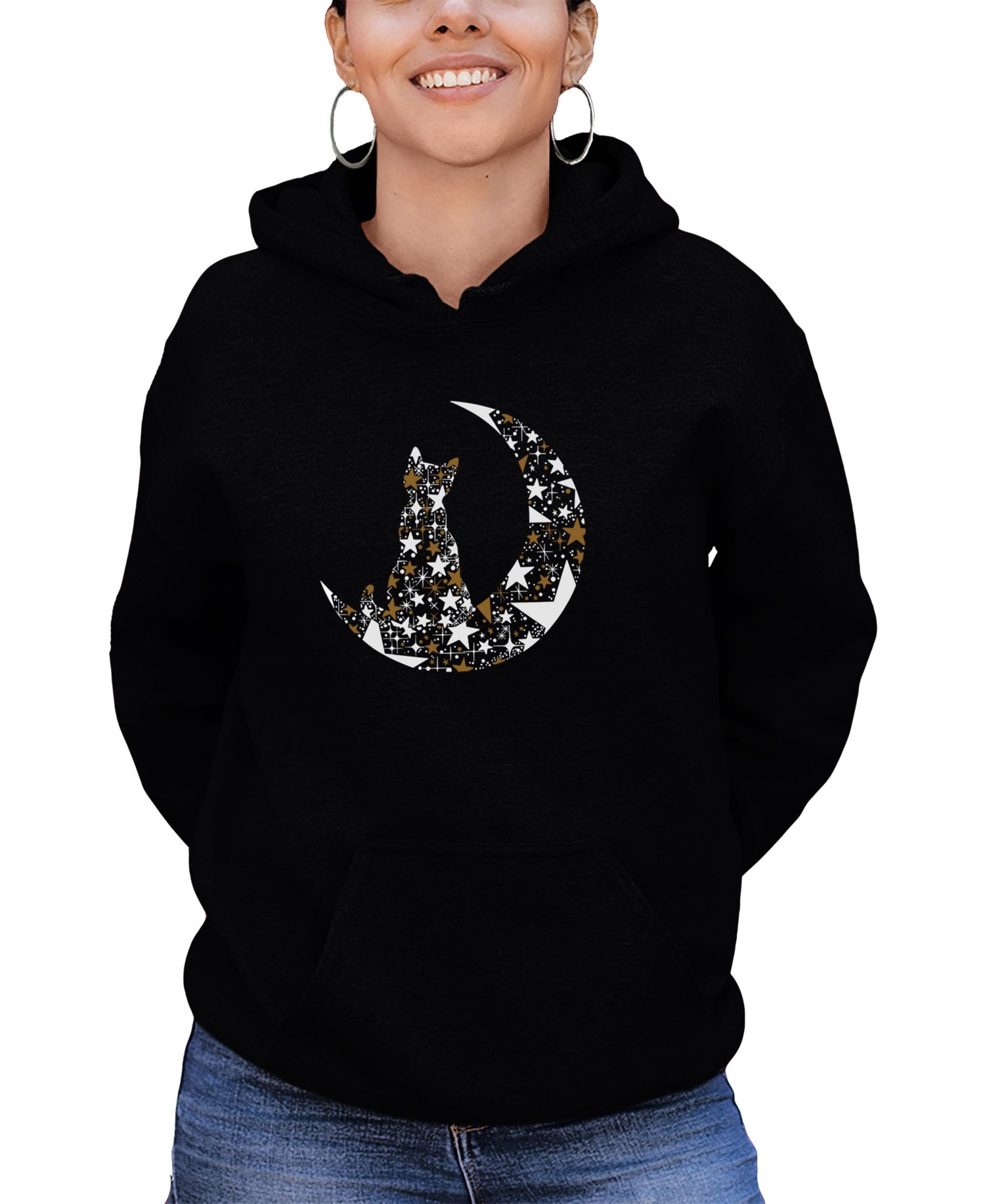 Women's Cat Sitting On Moon Word Art Long-Sleeve Sweatshirt