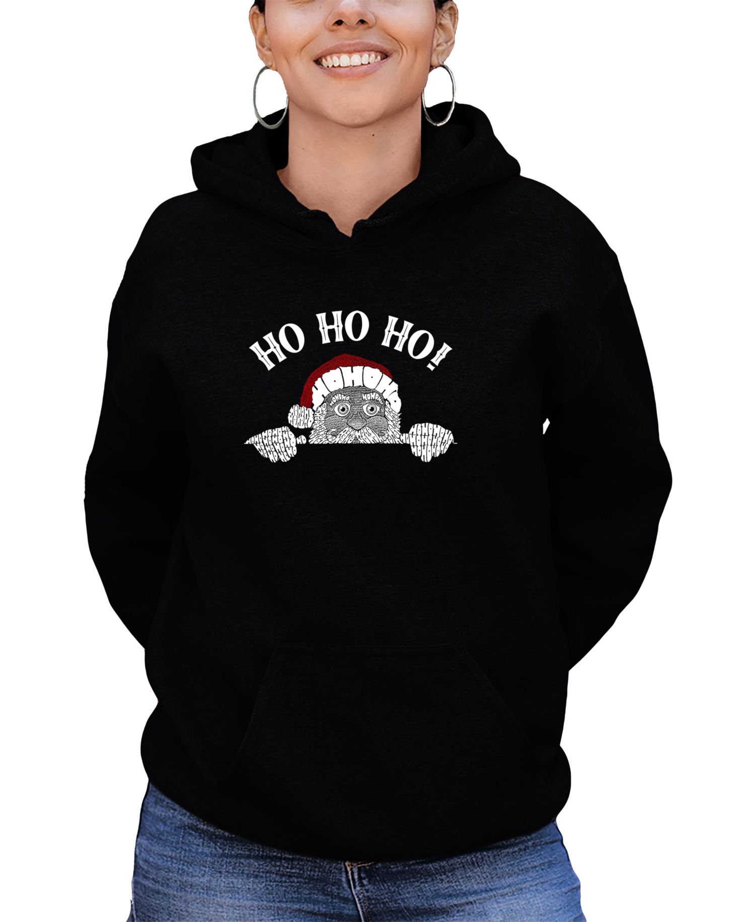 Women's Peeking Santa Word Art Long-Sleeve Sweatshirt