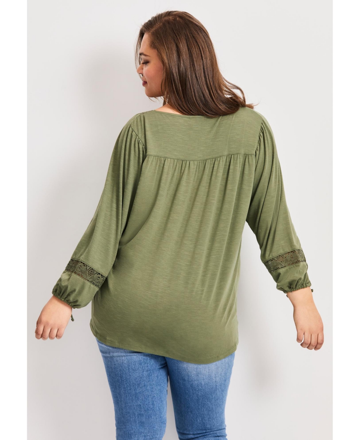 Avenue Women's Plus Crochet Trim Top