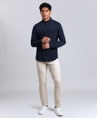 Men's Slim-Fit Plain White Performance Long-Sleeve Button-Down Shirt