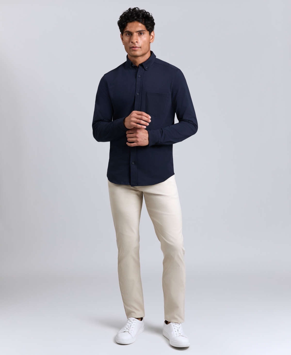 Kenneth Cole Men's Slim-Fit Plain White Performance Long-Sleeve Button-Down Shirt