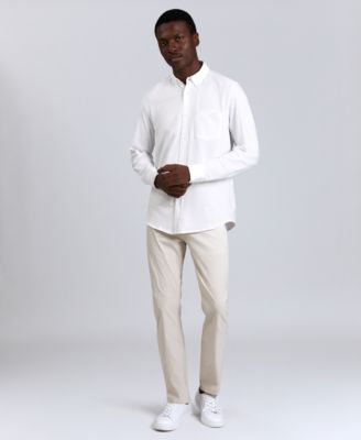 Men's Slim-Fit Plain White Performance Long-Sleeve Button-Down Shirt