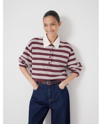 Women's Cotton Striped Polo Top