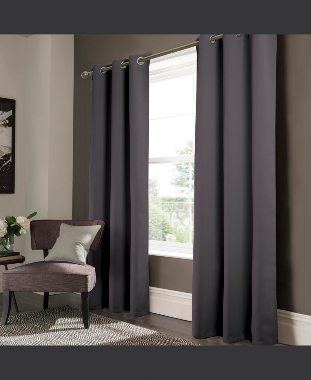 Rt Designer Collection Anchorage 2 Pack Blackout Grommet Luxurious Modern Design Curtain Panel Pair 36" x 84" Charcoal