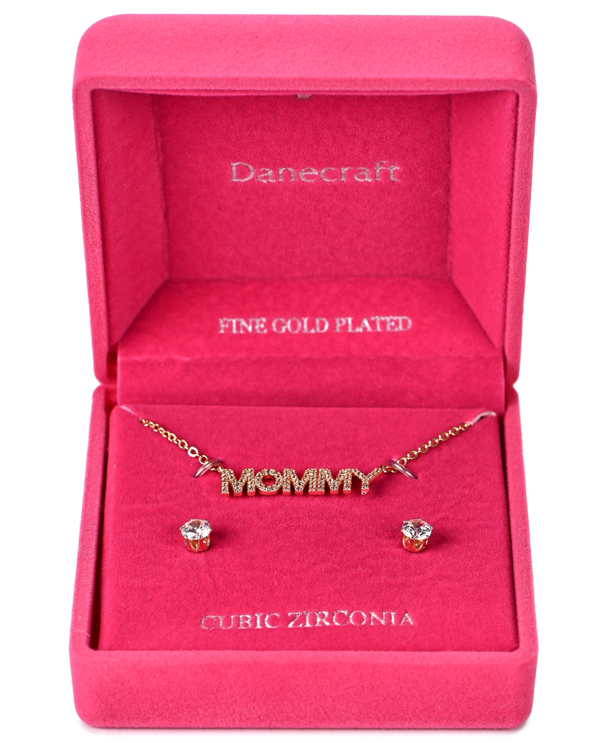 Giani Bernini Gold-tone "mommy" Cubic Zirconia Pendant Necklace And Stud Earrings Set In Gold