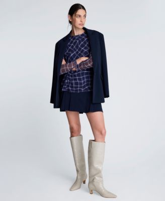 Women's Knotted Waist Plaid Long-Sleeve Top