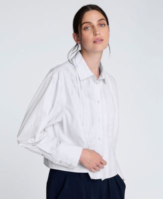 Women's Cropped Tuxedo Style Blue Button Down