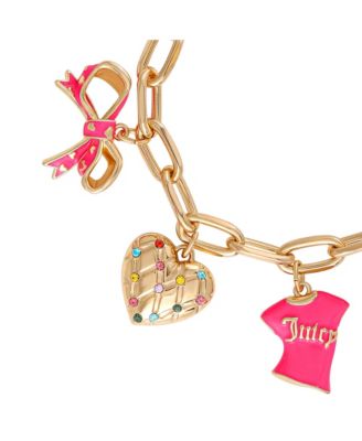 Pink and Gold Charm Bracelet with Bow, Dog, and Heart - 7.5''