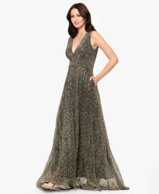 Women's V-Neck Pleated Animal Print Gown
