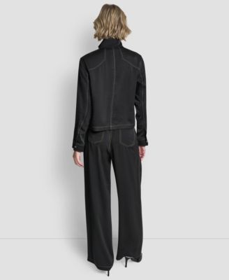 Women's Top Stitch Glazed High Mock Neck Dressing Jacket