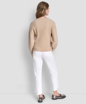 Women's V-Neck Long-Sleeve Rib-Knit Sweater 