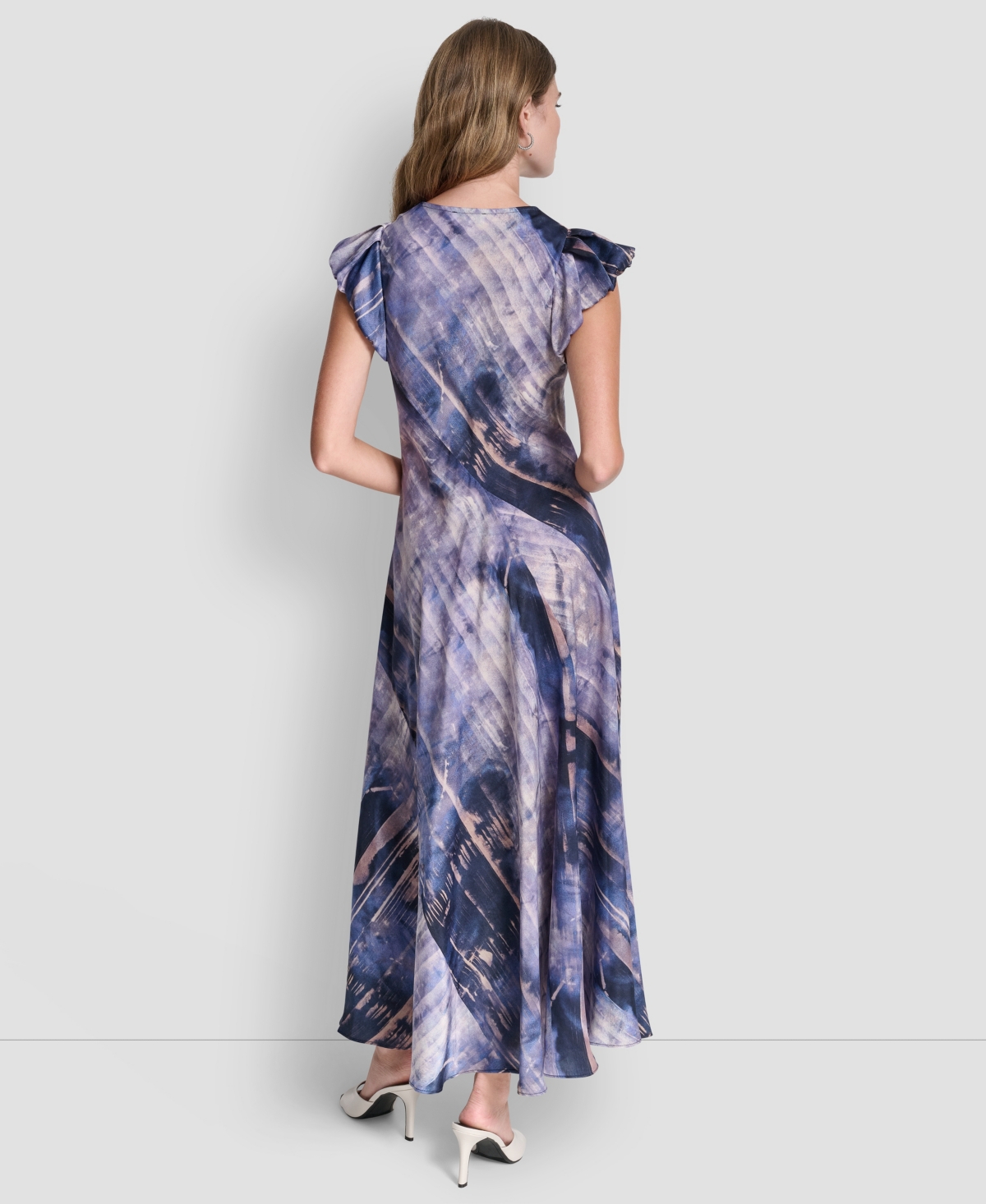 Dkny Women's Puff-Sleeve Printed Satin Bias Cut Dress