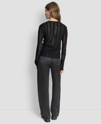 Women's Long-Sleeve Double Layer Mixed Stitch Sweater