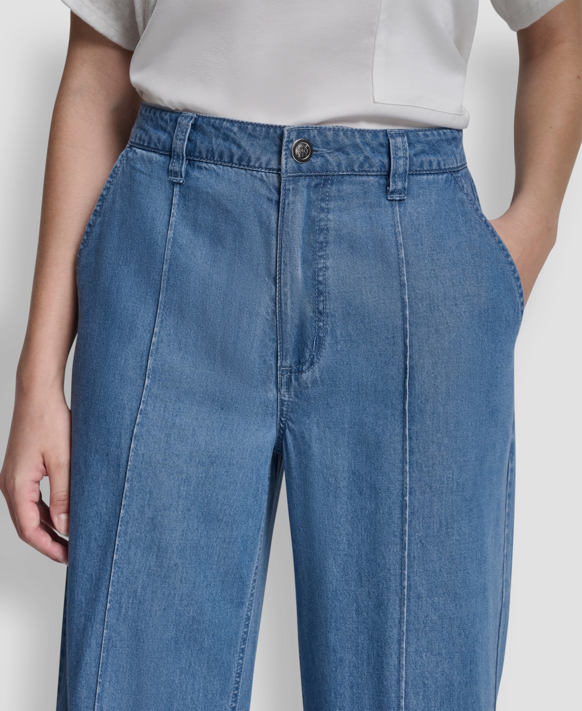 Dkny Women's Belted Front Seam Straight Pants In Blue