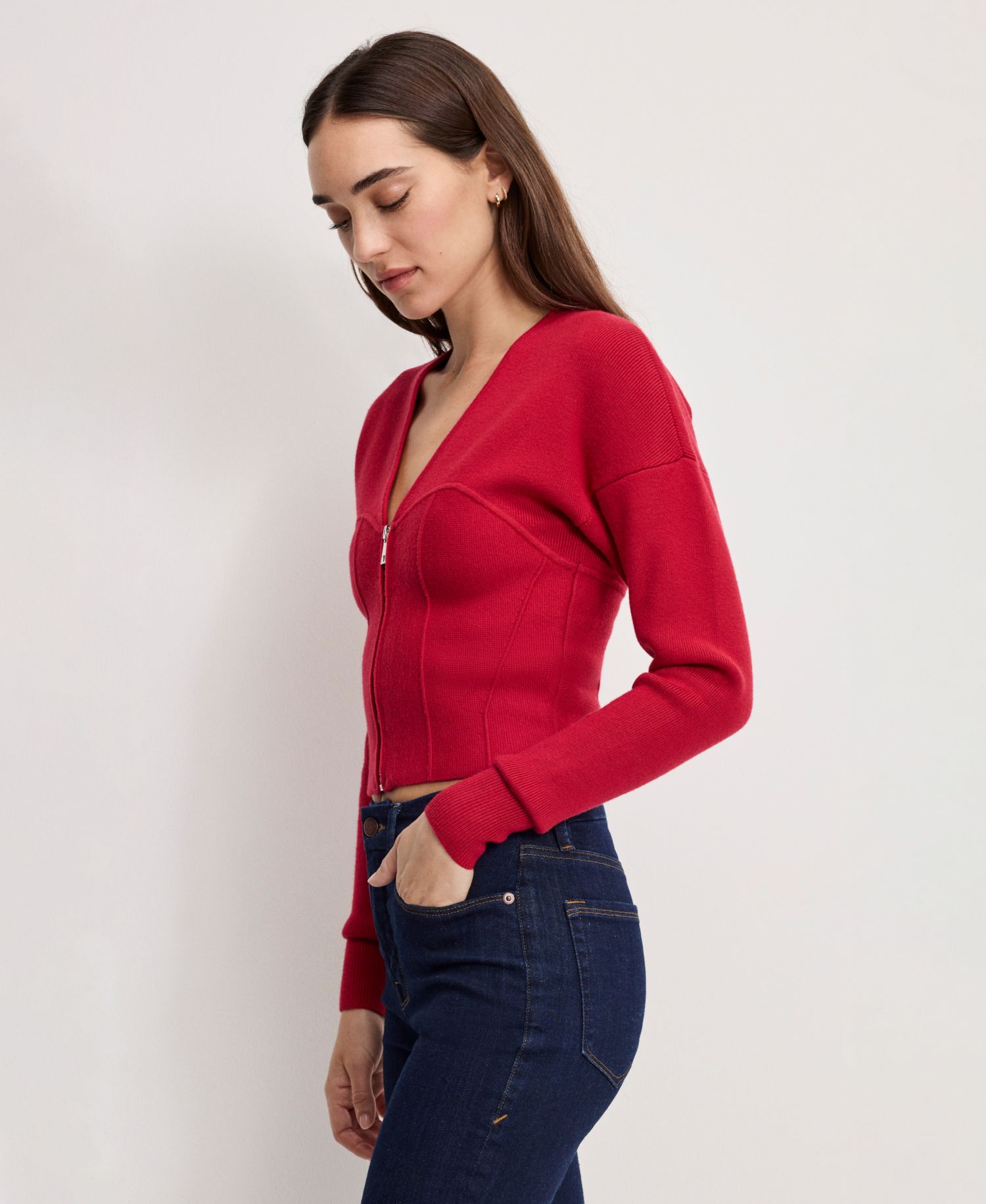 Women's V-Neck Front Zipper Sweater