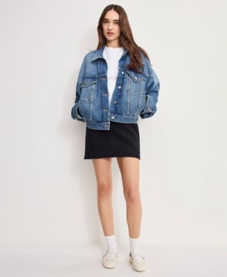 Women's Pleated Cropped Trucker Jacket