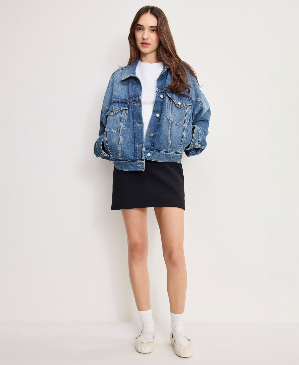Good American Women's Pleated Cropped Trucker Jacket