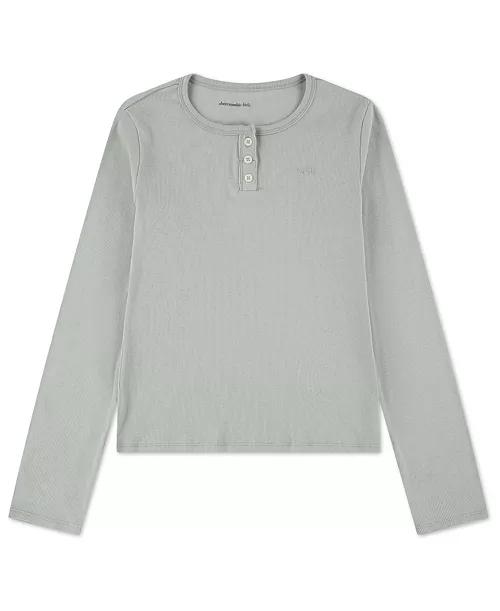 abercrombie kids Girls' Essential Long-Sleeve Henley T-Shirt