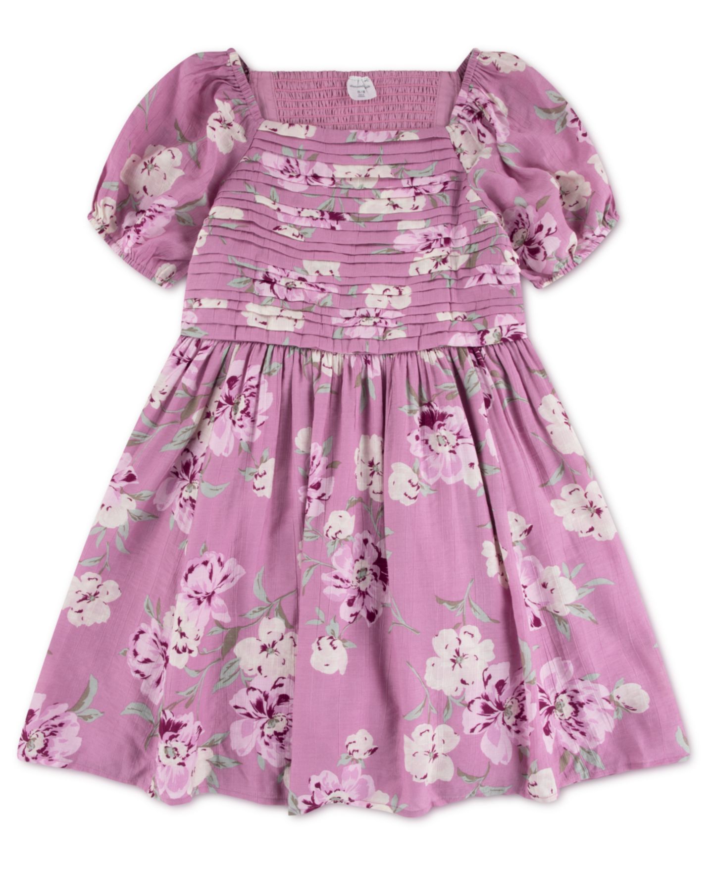 Платье abercrombie kids Crinkle Floral Print Mini Dress для девочек, цвет: Розовато-лиловый орхидея — фото 1