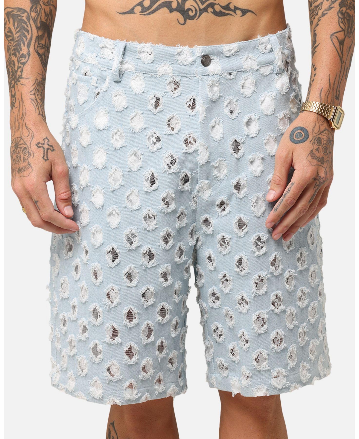 Xxiii Men's Lace Textured Denim Jorts