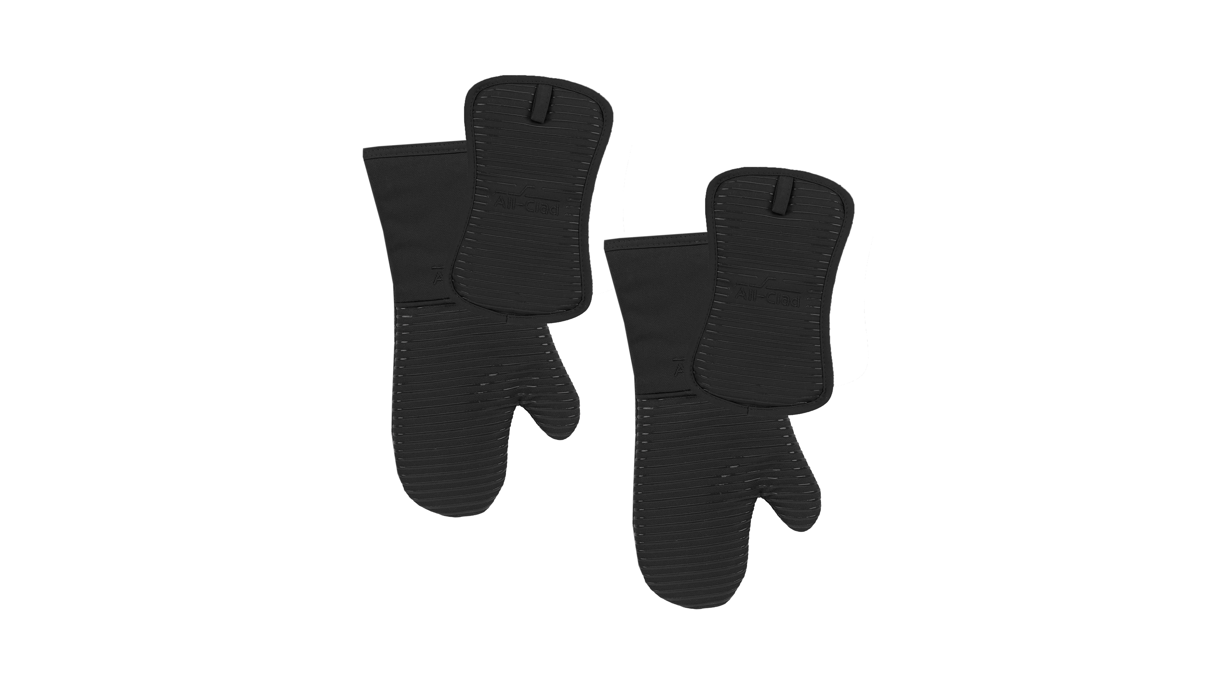 All-Clad Ribbed Silicone Cotton Twill Potholders Oven Mitts, Set of 4
