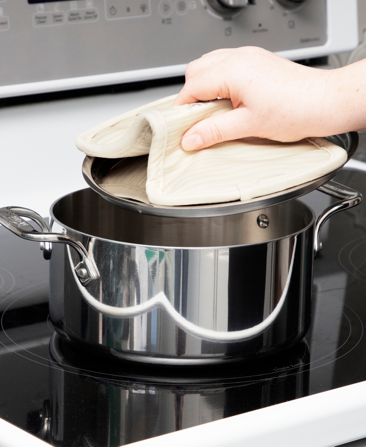 All-Clad Ribbed Silicone Cotton Twill Potholders, Set of 4