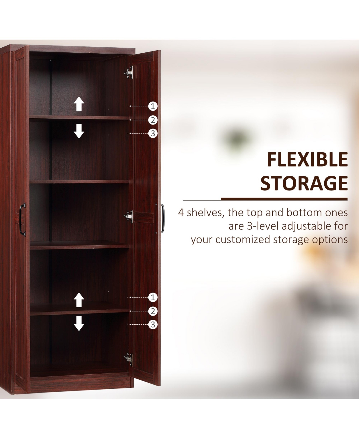 Homcom 2-Door Kitchen Pantry Cabinet Cupboard 5-Tier Storage Shelves, Cherry