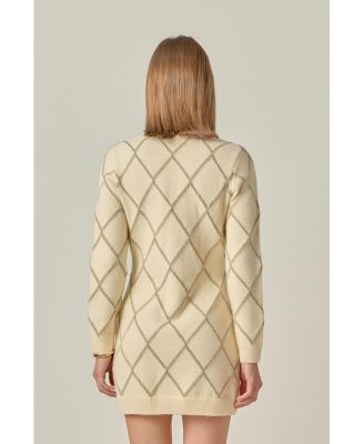Women's Knit Dress Featuring a Lurex Argyle Pattern